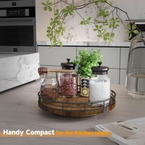 Farmhouse Oak 9" Lazy Susan Turntable Organizer for Cabinet, Round Wooden Lazy Susan Organization and Storage for Dining Table, Pantry, Kitchen, Countertop, Cupboard,Home Decor, Walnut Wood Walnut 9 inches