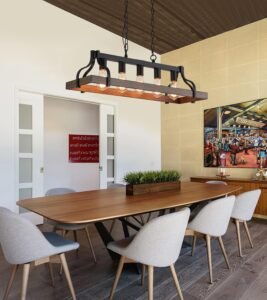 MEIXISUE Kitchen Island Pendant Lighting Rustic 5-Light Retro Wood Metal Finish Dining Room Over Table Chandelier W33.5 UL Listed