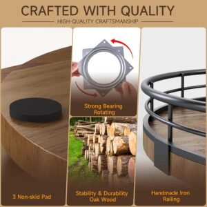 Farmhouse Oak 9" Lazy Susan Turntable Organizer for Cabinet, Round Wooden Lazy Susan Organization and Storage for Dining Table, Pantry, Kitchen, Countertop, Cupboard,Home Decor, Walnut Wood Walnut 9 inches