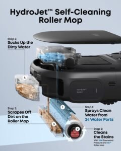 eufy C28 Omni, Robot Vacuum and Mop, HydroJet Self Clean Roller Mop Black