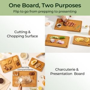 Keechee Bamboo Cutting Board, Durable Wood Cutting Boards for Kitchen with Deep Juice Grooves & Built-in Handles, Ideal Charcuterie & Chopping for Meat, Vegetables and Fruits Kitchen Gifts for Men Carbonized Bamboo (Brown) 3-Piece