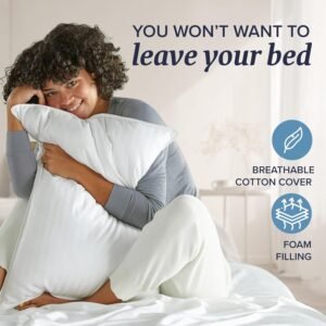 Beckham Hotel Collection Queen/Standard Size Memory Foam Bed Pillows Set of 2 - Cooling Shredded Foam Pillow for Back, Stomach or Side Sleepers Queen White