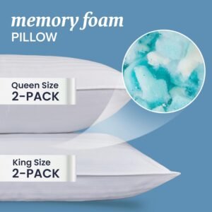 Beckham Hotel Collection Queen/Standard Size Memory Foam Bed Pillows Set of 2 - Cooling Shredded Foam Pillow for Back, Stomach or Side Sleepers Queen White